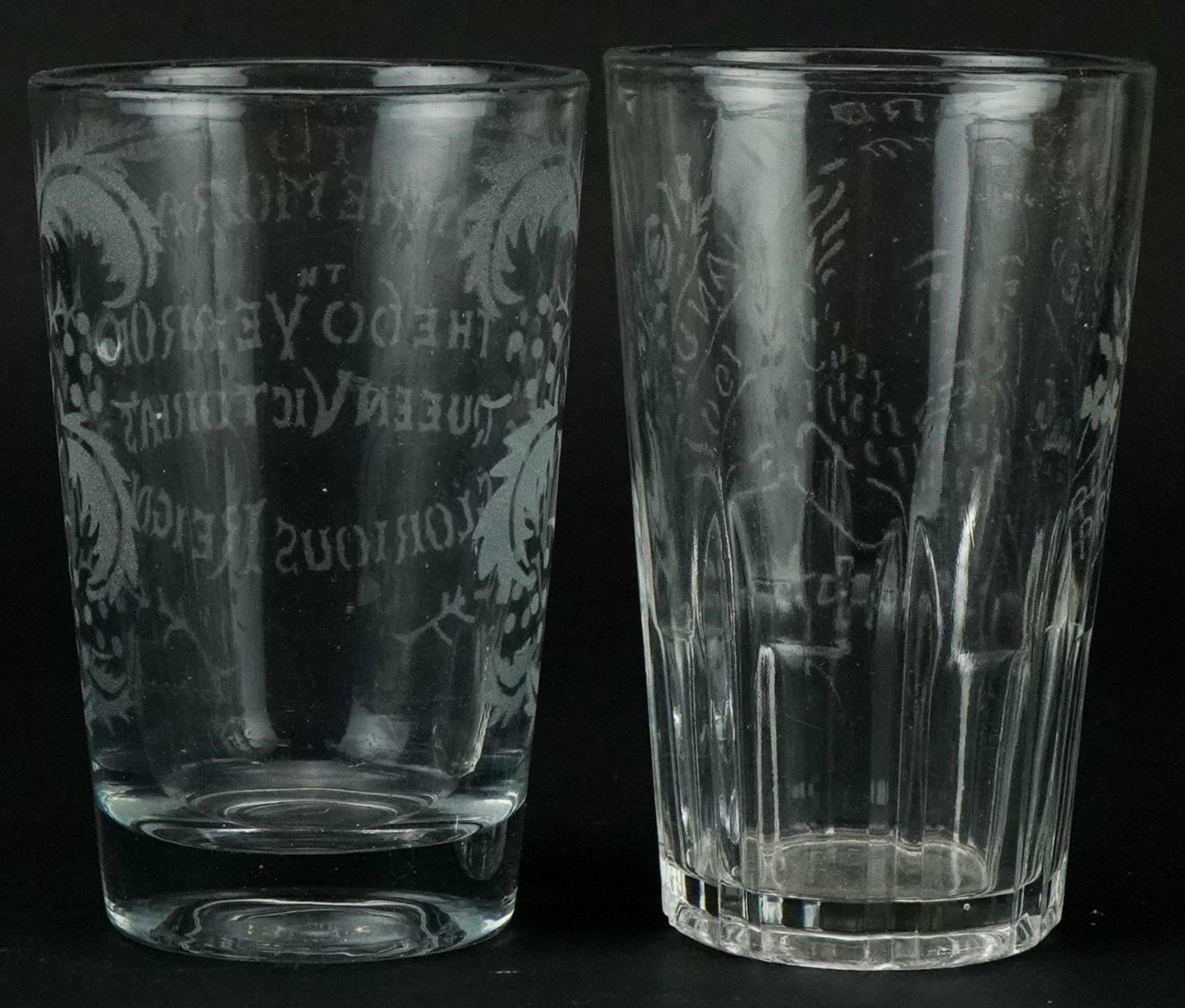 Two commemorative glass beakers including a Edward VII example, 12cm high - Image 2 of 3
