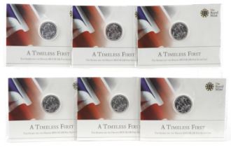 Six Elizabeth II 2013 A Timeless First George & the Dragon twenty pound fine silver coins by The