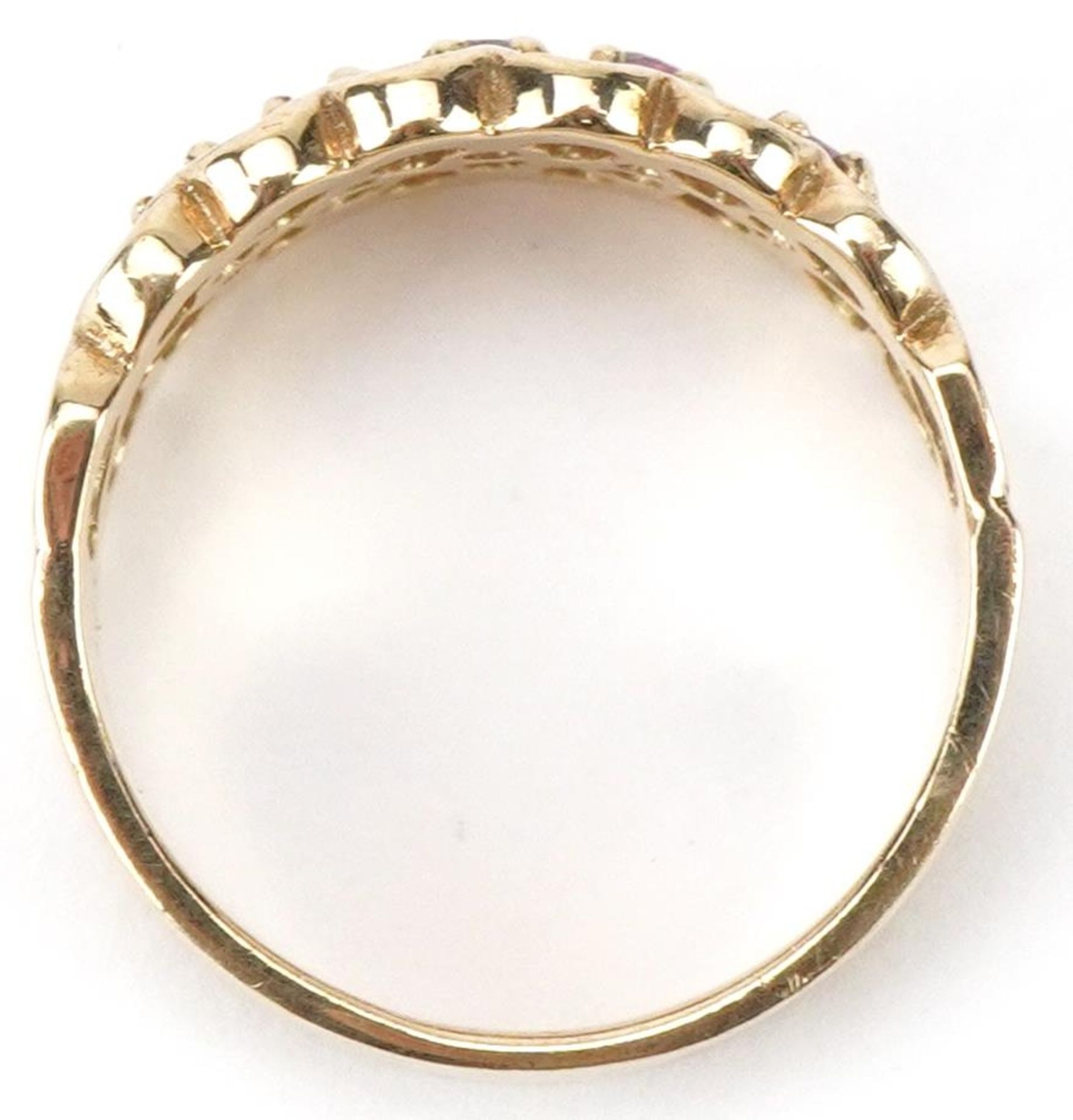 9ct gold pink spinel five stone openwork ring, size O, 4.4g - Bild 3 aus 4