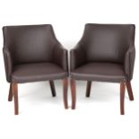 Pair of contemporary brown faux leather tub chairs, each 76cm high