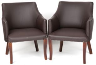 Pair of contemporary brown faux leather tub chairs, each 76cm high