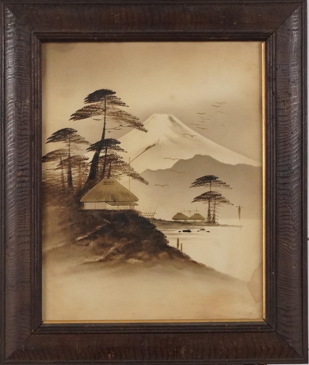 Mount Fujiyama six Japanese watercolours heightened in gilt, each framed and glazed, the largest - Bild 6 aus 19