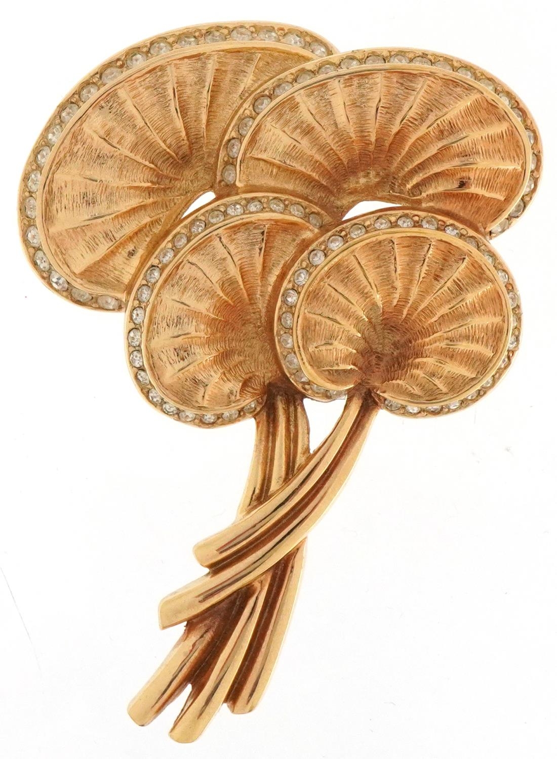 Christian Dior, gold plated and clear stone brooch in the form of palm leaves, 6.5cm high, 30.0g