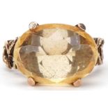 Large 9ct gold citrine ring with naturalistic setting, the citrine approximately 18.0mm x 13.0mm x