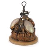 Vintage shell and brass table bell with grape decoration, 11cm high