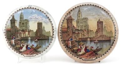 Two Victorian Staffordshire pot lids of Strasbourg, the largest 12cm in diameter