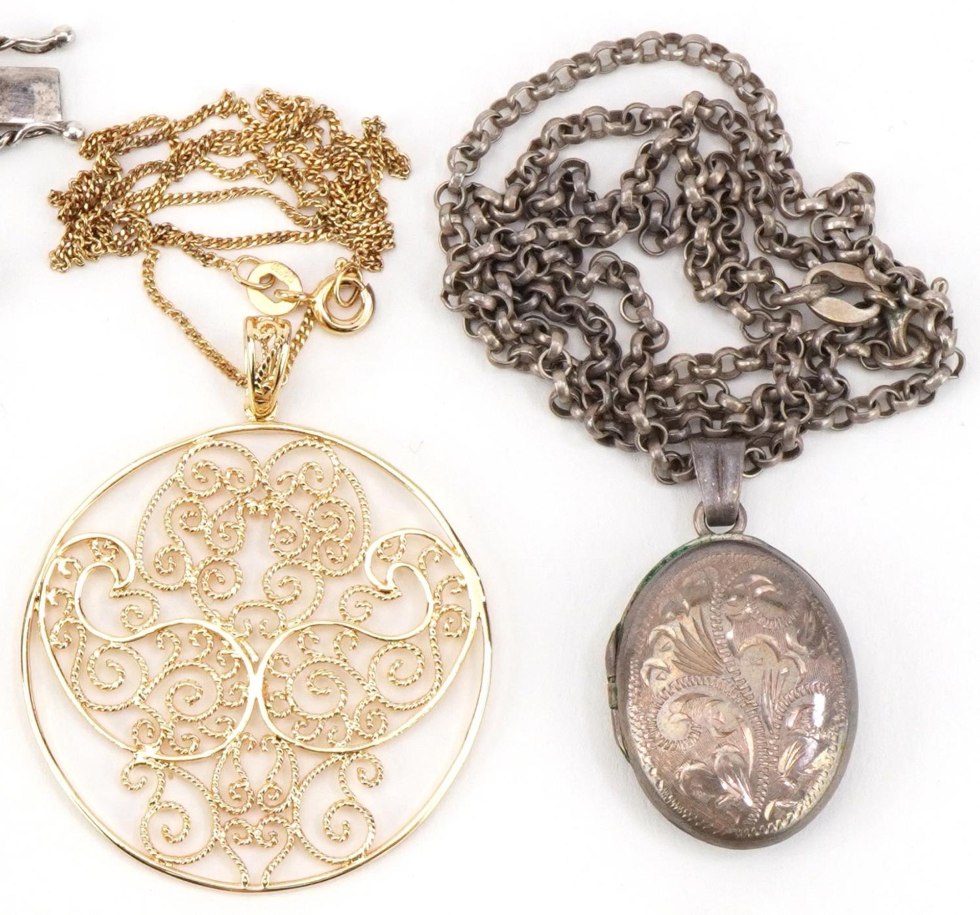 Vintage and later silver and white metal jewellery including a charm bracelet, floral engraved - Image 3 of 5