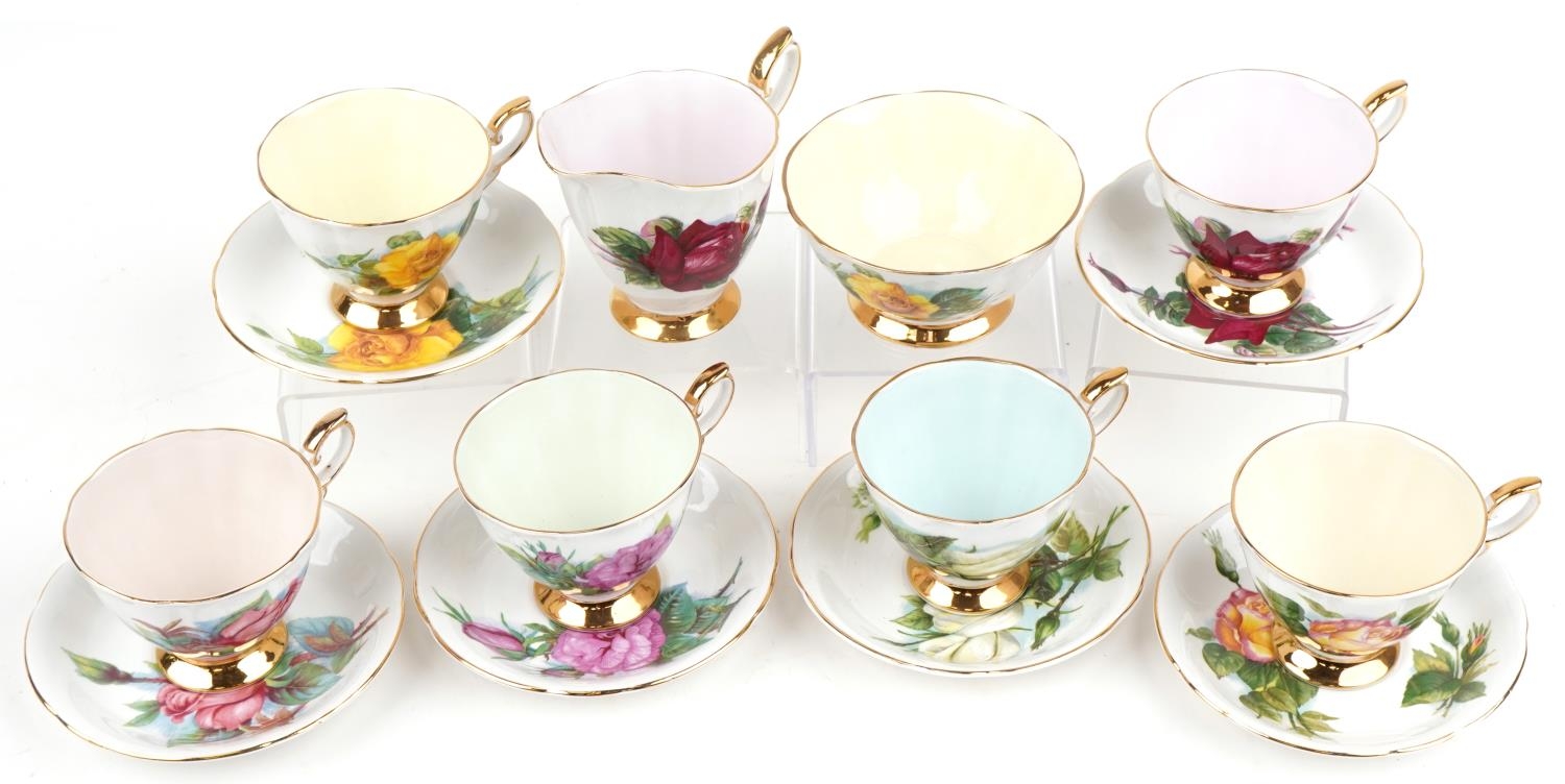 Paragon six place tea service comprising six cups with saucers, milk jug and sugar bowl decorated - Image 4 of 5