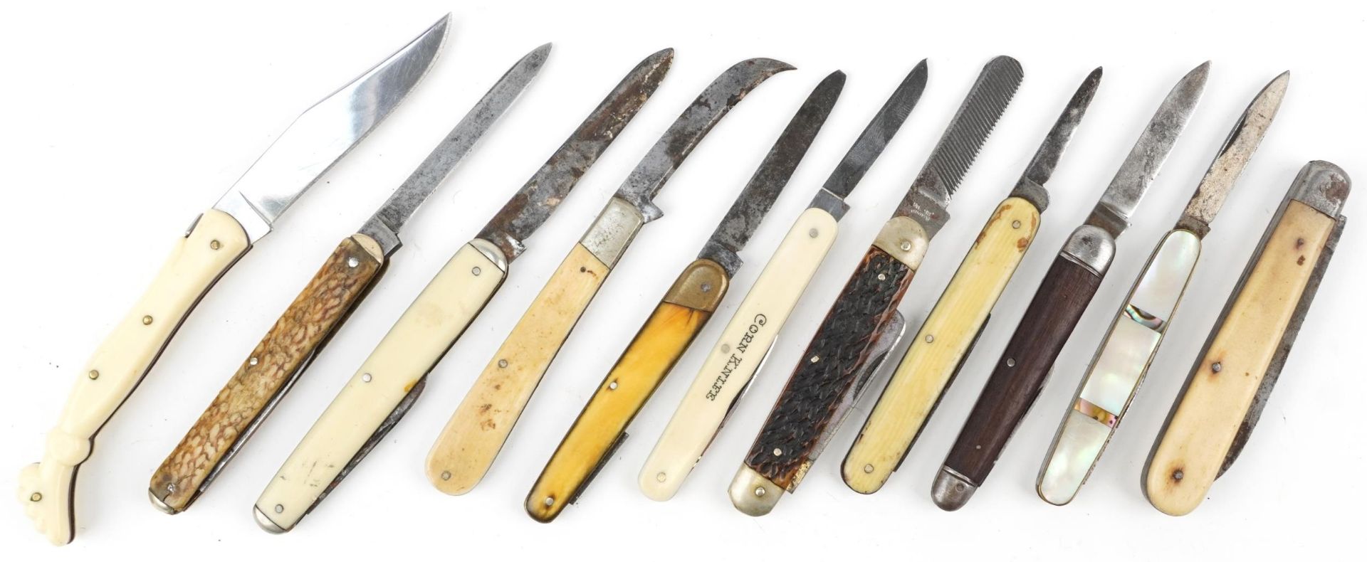 Eleven knives folding pocket knives, some with bone handles - Bild 4 aus 4