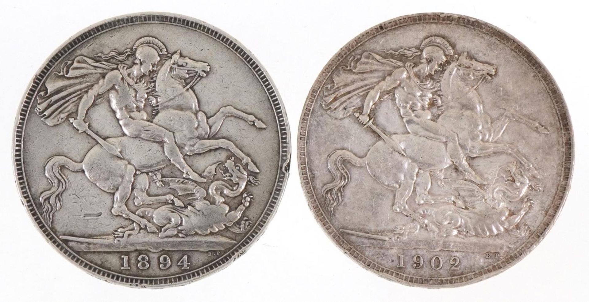 Two Victorian and later silver crowns comprising Queen Victoria 1894 and Edward VII 1902 - Image 2 of 3