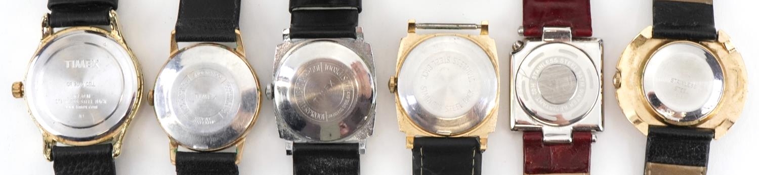 Five vintage and later Timex wristwatches and a Philip Persio wristwatch, the largest 34mm wide - Image 3 of 3