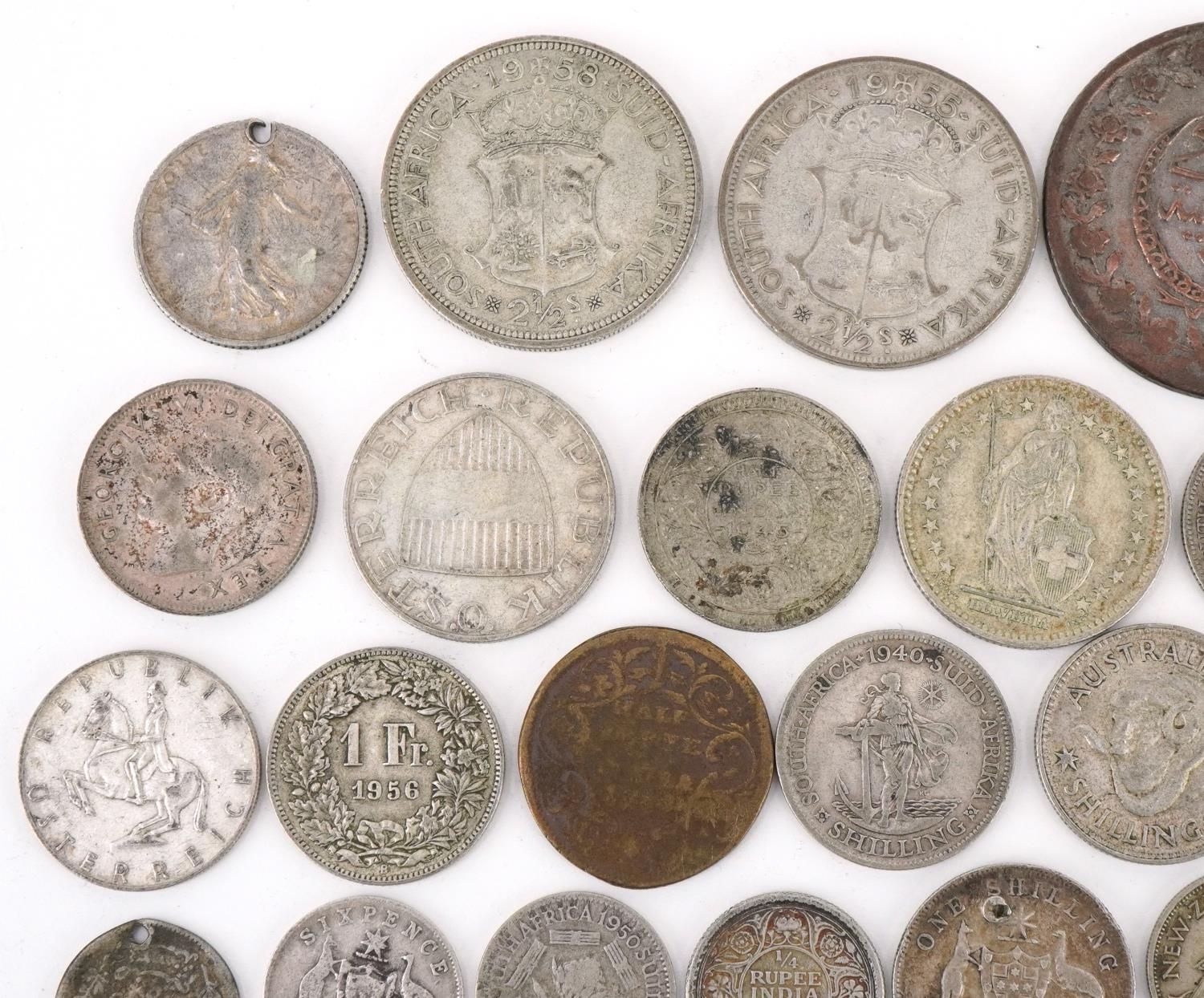 19th century and later world coinage, some silver, including 1944 two franc and Australian 1943 - Image 2 of 10