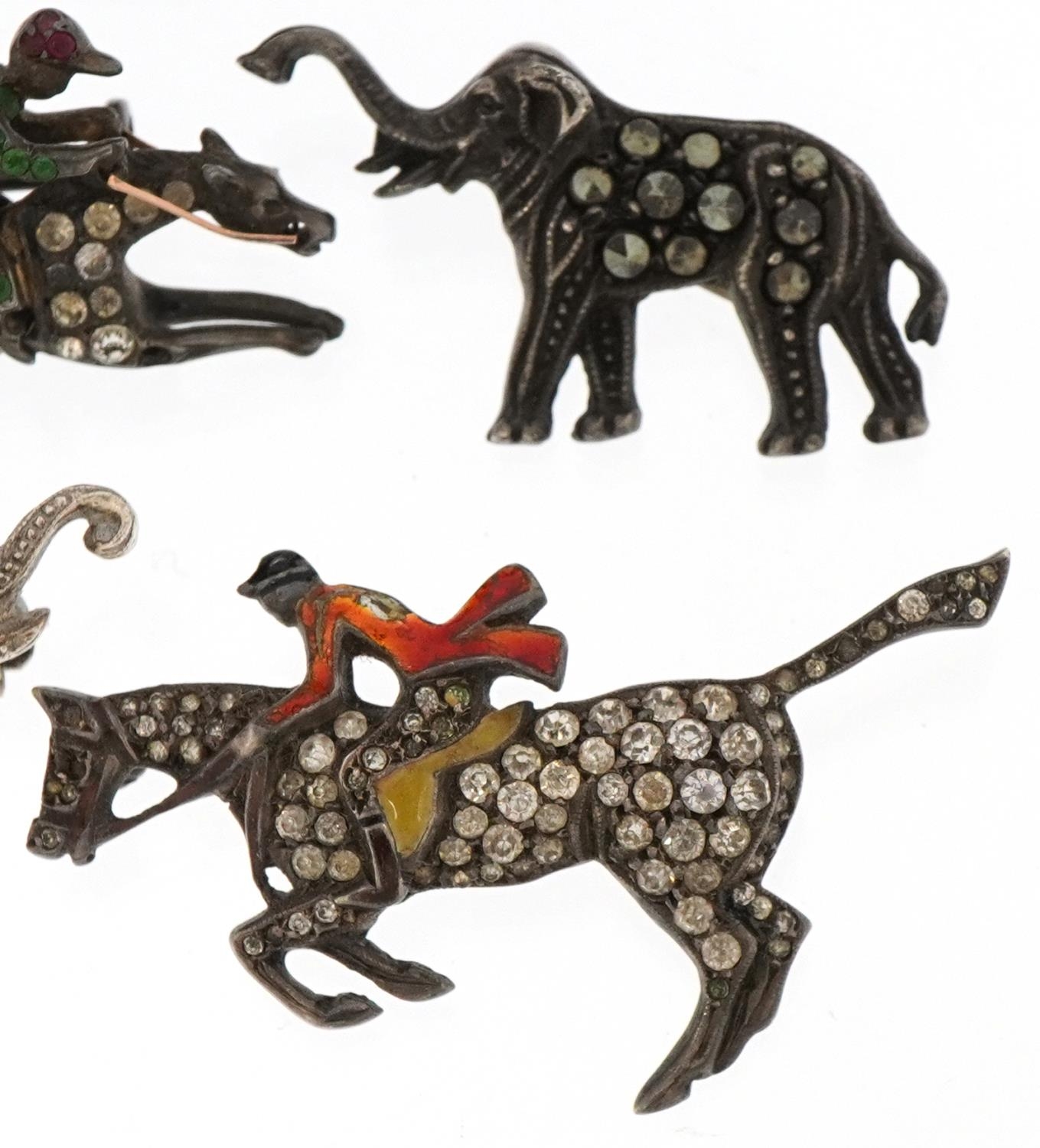 Six antique and later silver and white metal animal brooches including a pheasant set with diamonds, - Image 3 of 4