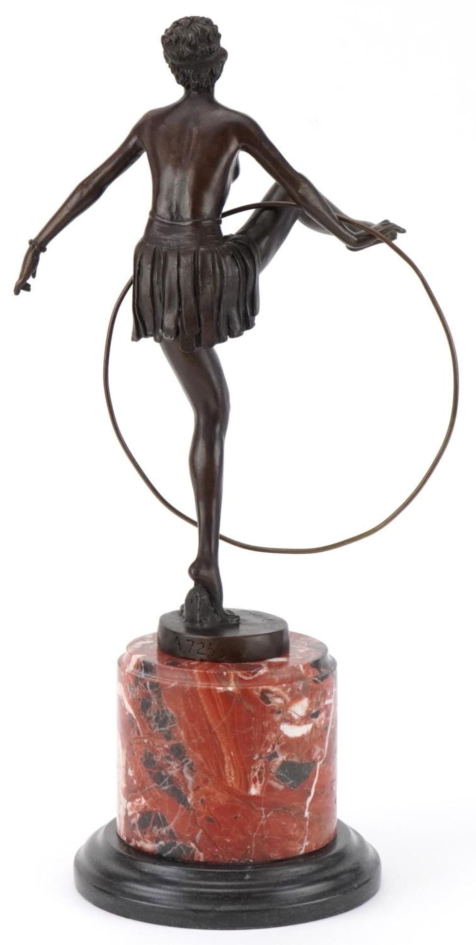 After D'Alonzo, patinated bronze statuette of a semi nude Art Deco female dancer raised on a - Image 3 of 5