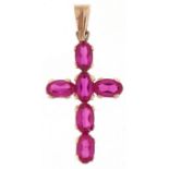 9ct gold ruby cross pendant, 2.6cm high, 0.8g