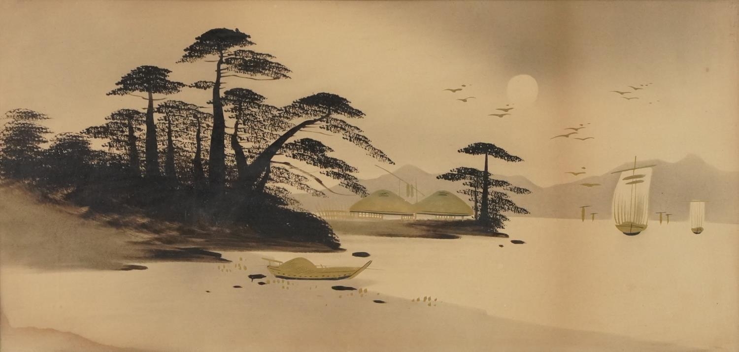 Mount Fujiyama six Japanese watercolours heightened in gilt, each framed and glazed, the largest - Bild 17 aus 19