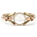 Unmarked gold cabochon moonstone ring, size O/P, 1.5g