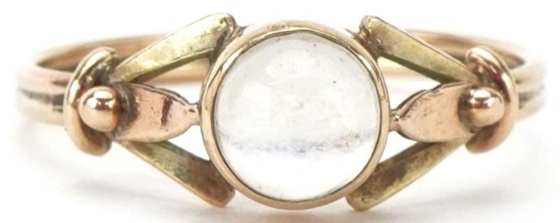 Unmarked gold cabochon moonstone ring, size O/P, 1.5g