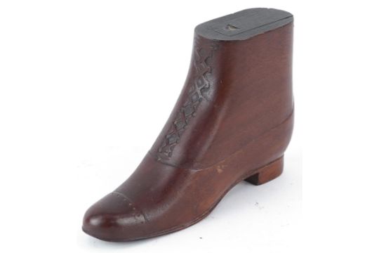 Large early Victorian mahogany snuff shoe, 11cm wide - Image 1 of 3