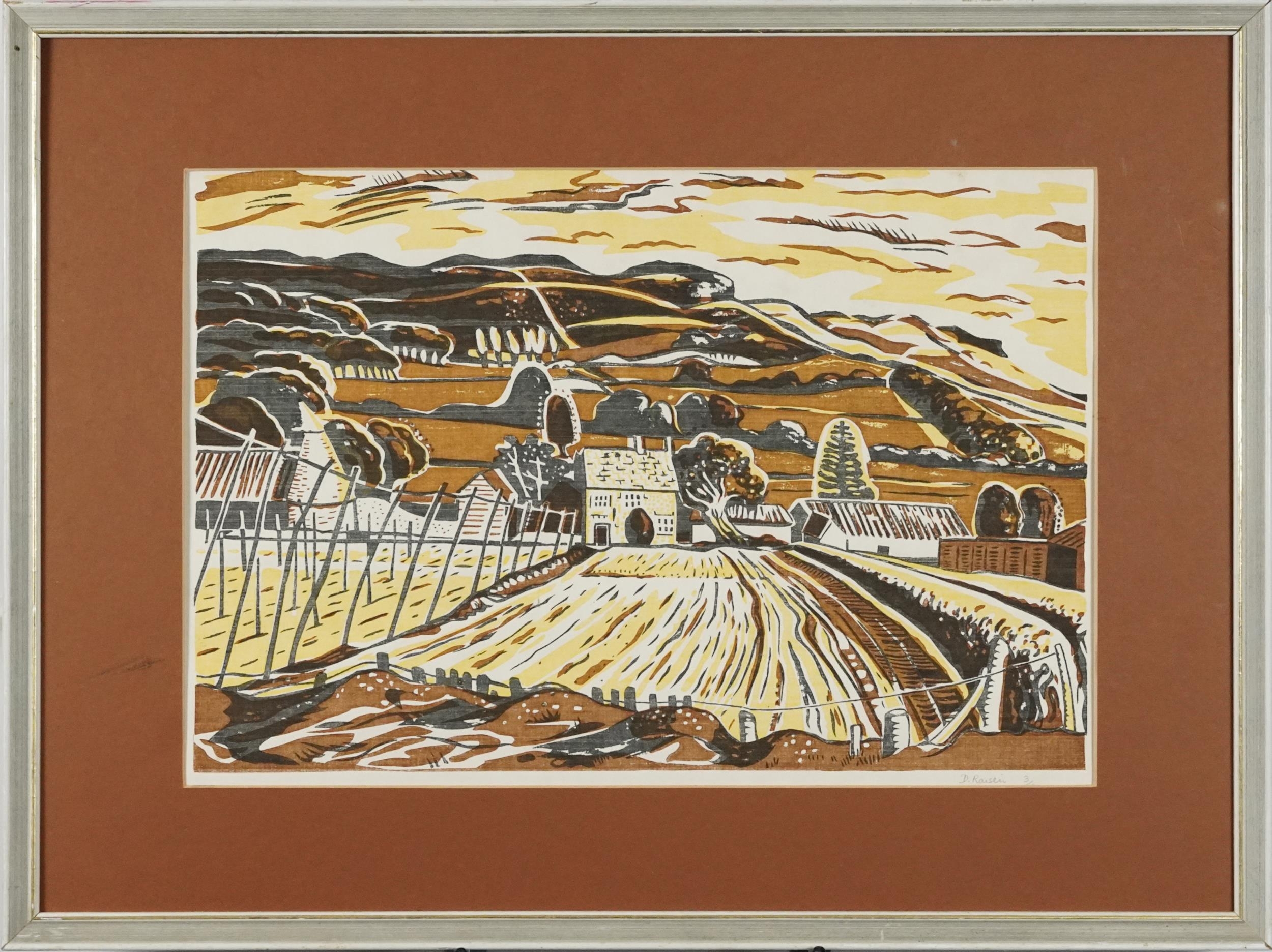 D Raiseu - Farmhouse with outbuildings, pencil signed limited edition print in colour, mounted and - Image 2 of 4