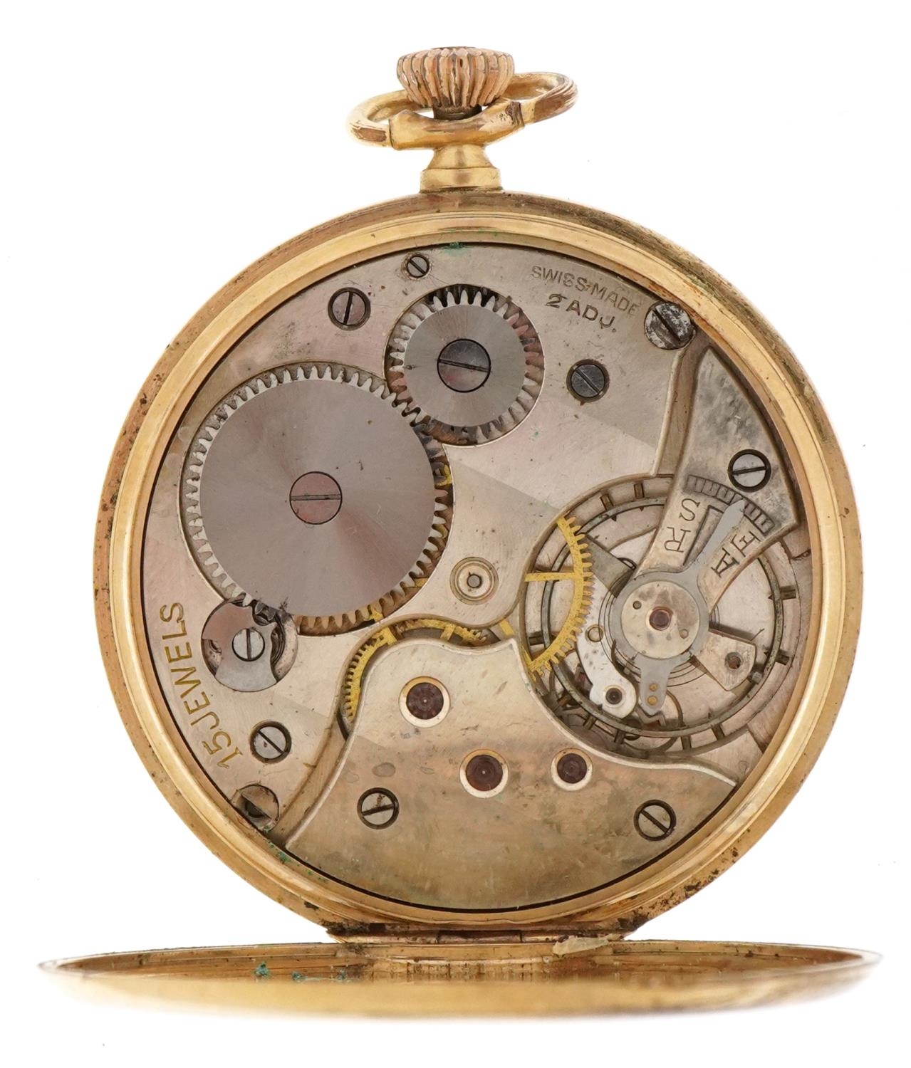 Sackville, Art Deco gold plated open face keyless pocket watch having silvered and subsidiary - Image 3 of 4