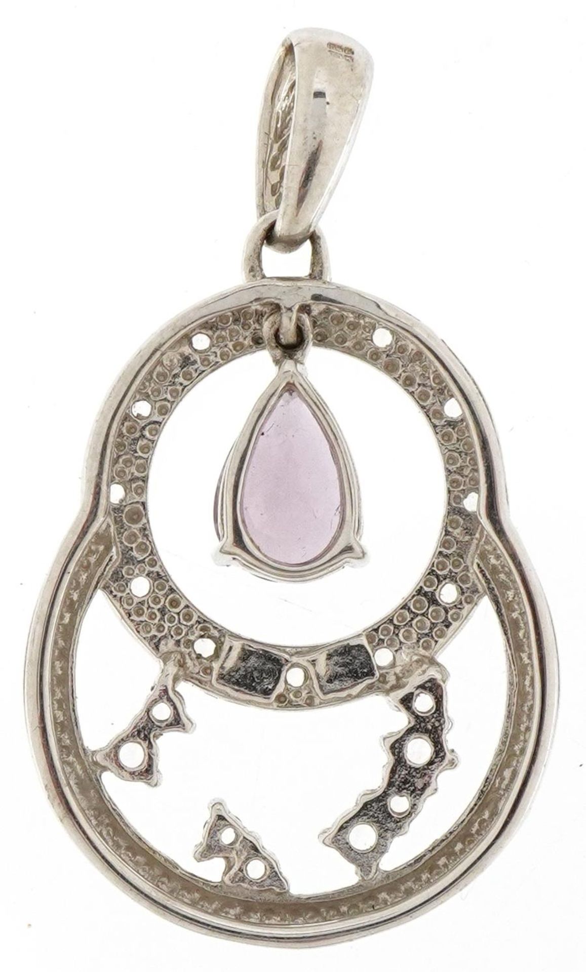 9ct white gold purple spinel, diamond and clear stone pendant, 3.4cm high, 3.7g - Image 2 of 2