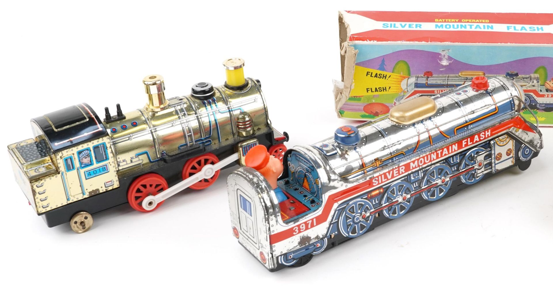 Battery operated tinplate Silver Mountain Flash train, a similar train, Yellow Tonka dumper and a - Bild 5 aus 6