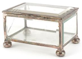 Grey & Co, Edwardian silver and bevelled glass jewel box raised on four bun feet, London 1903, 7cm H