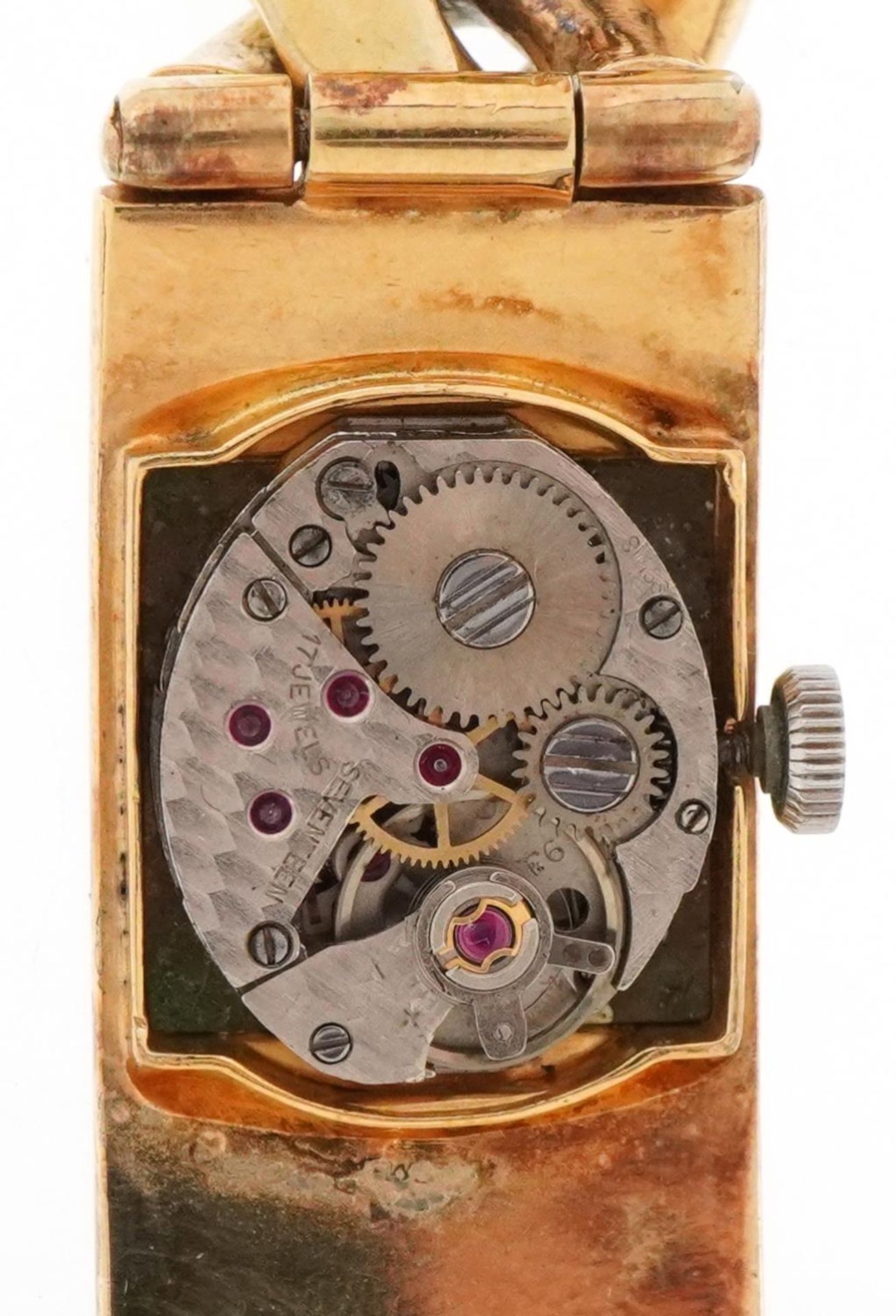 Seamans 800 grade silver gilt Art Deco style identity bracelet manual wind wristwatch having Roman - Bild 6 aus 7