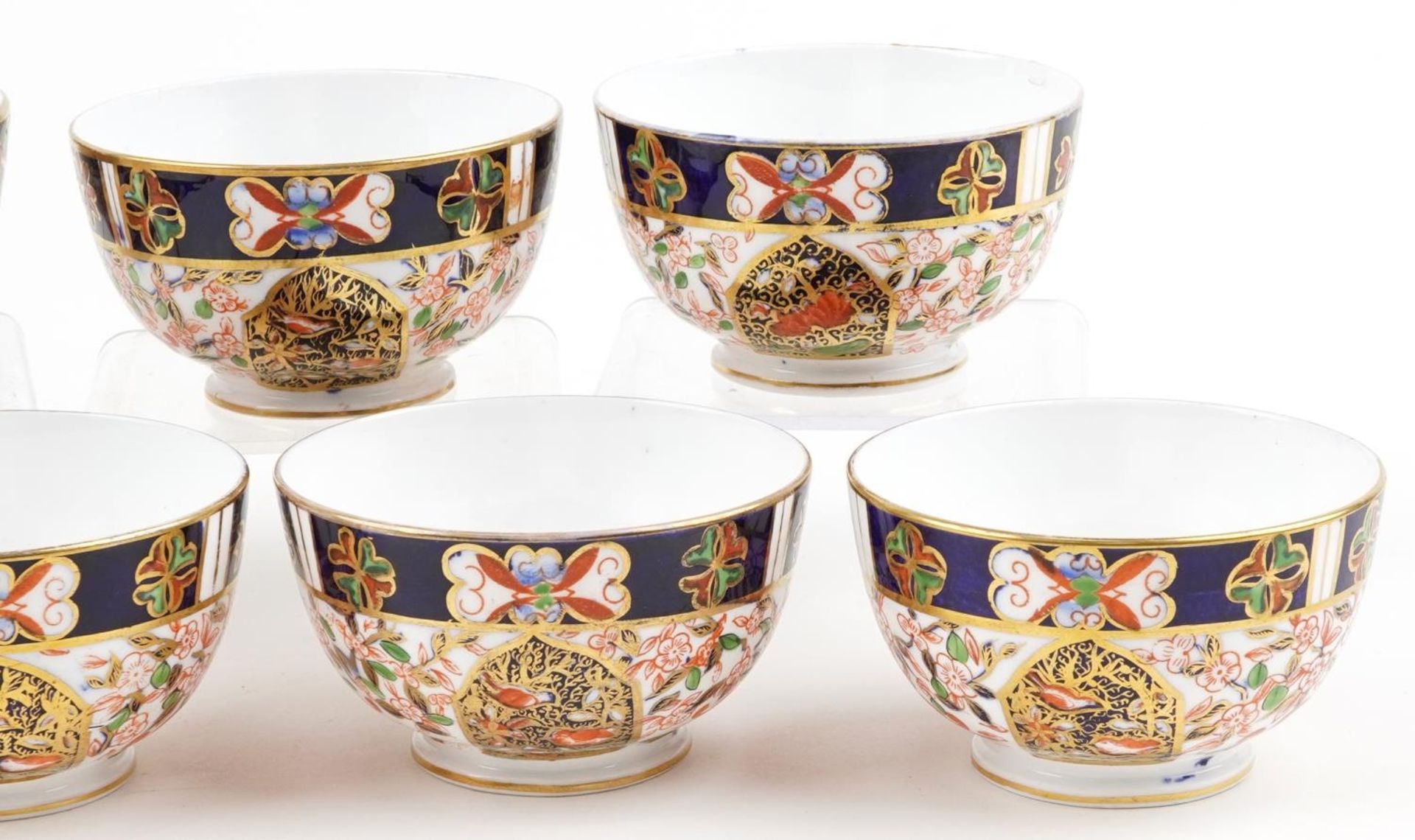 Seven Victorian Royal Crown Derby porcelain bowls decorated in the Imari palette, each 10.5cm in - Image 3 of 6