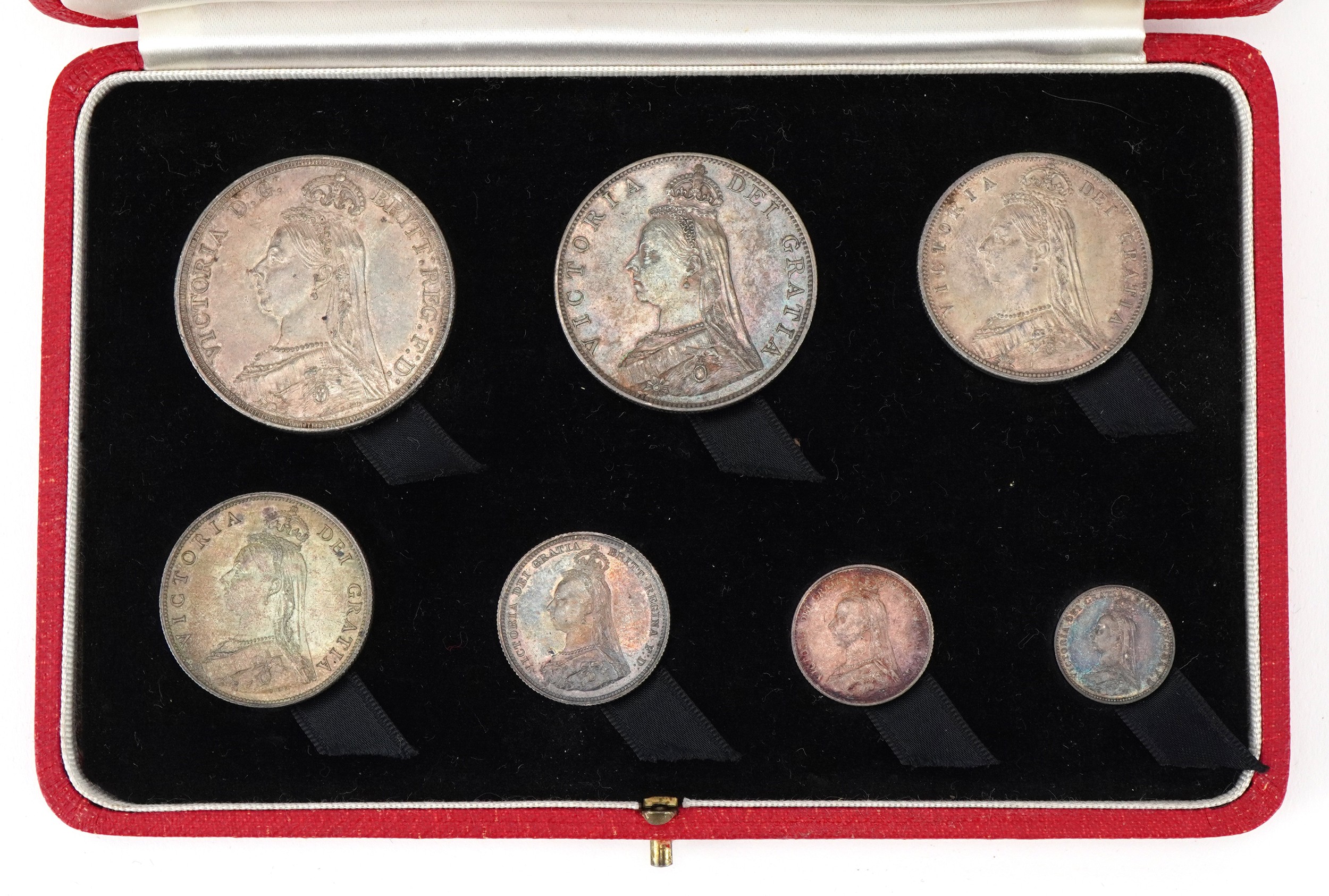 Queen Victoria 1887 Jubilee silver specimen coin set housed in a silk and velvet lined fitted case - Image 3 of 4