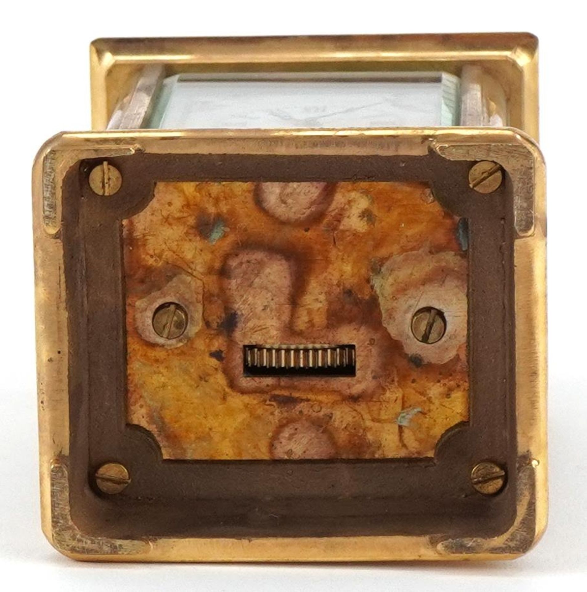 Miniature brass cased carriage clock with Sevres type porcelain panels decorated with Putti, 8cm - Bild 7 aus 7