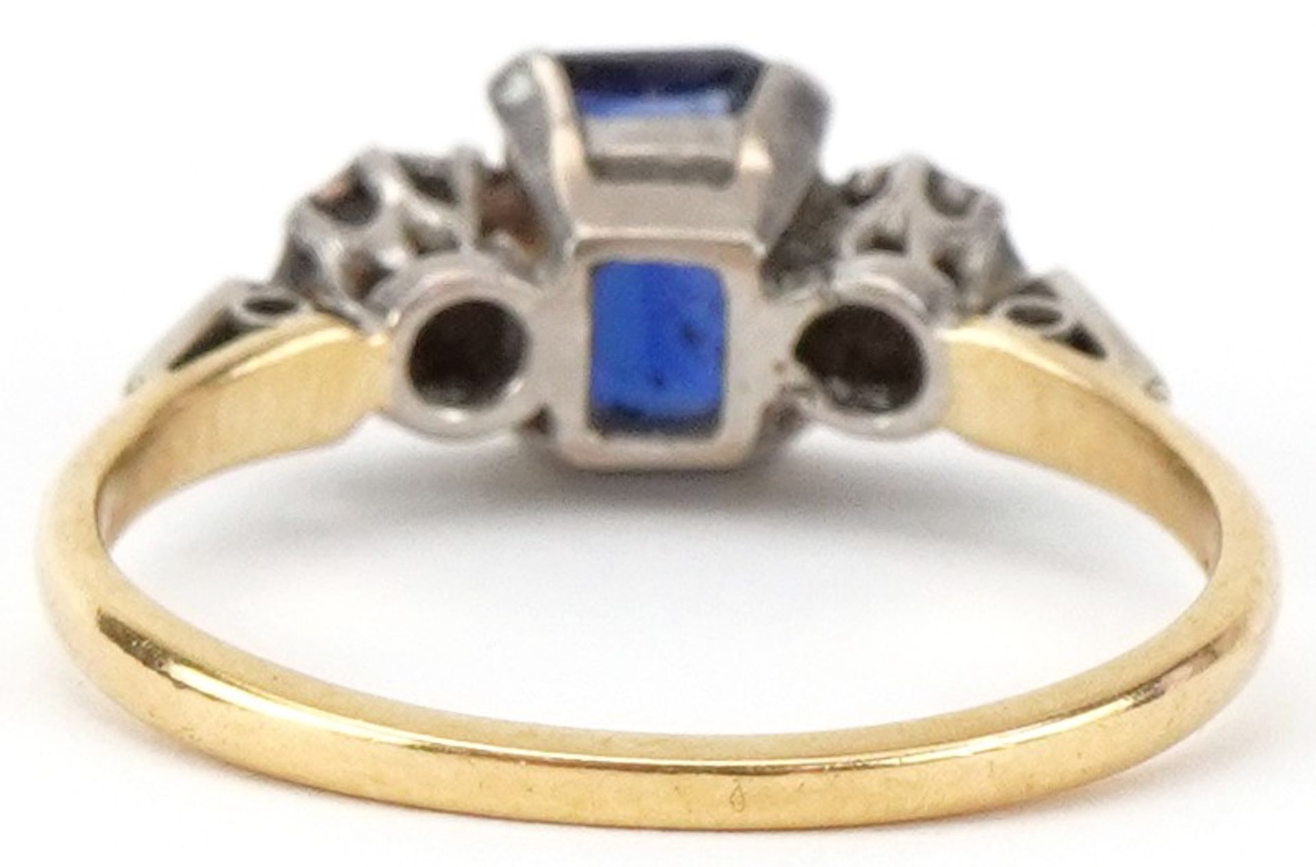 Art Deco 18ct gold and platinum sapphire and diamond ring, the sapphire approximately 7.10mm x 5.0mm - Image 2 of 4