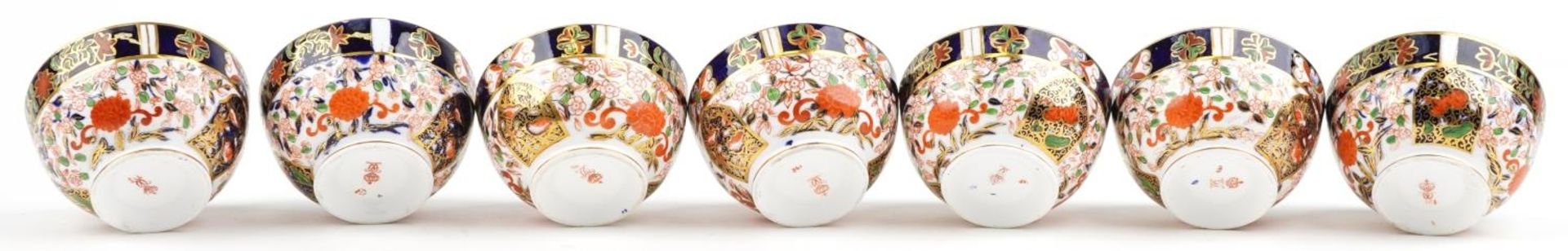 Seven Victorian Royal Crown Derby porcelain bowls decorated in the Imari palette, each 10.5cm in - Image 5 of 6