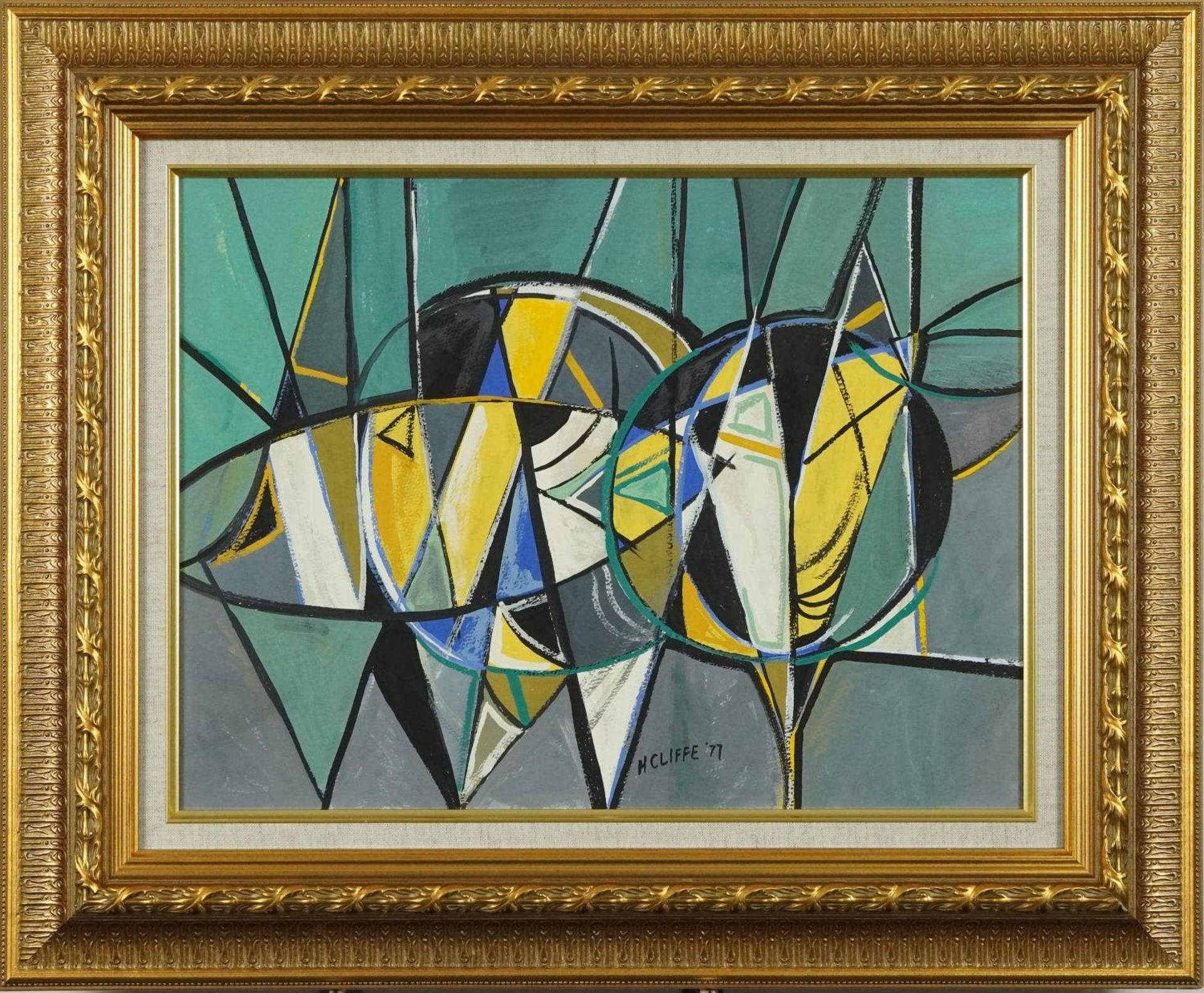 Manner of Henry Cliffe - Abstract composition, oil on board, mounted in a gilt frame, 48cm x 37cm - Bild 2 aus 4