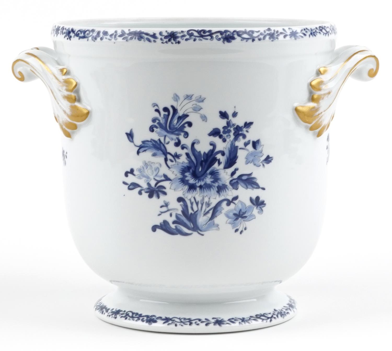 Vista Alegre, Portuguese cache pot with twin handles decorated with flowers, 22cm high - Image 2 of 3