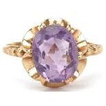 9ct gold amethyst solitaire ring, size M, 2.2g