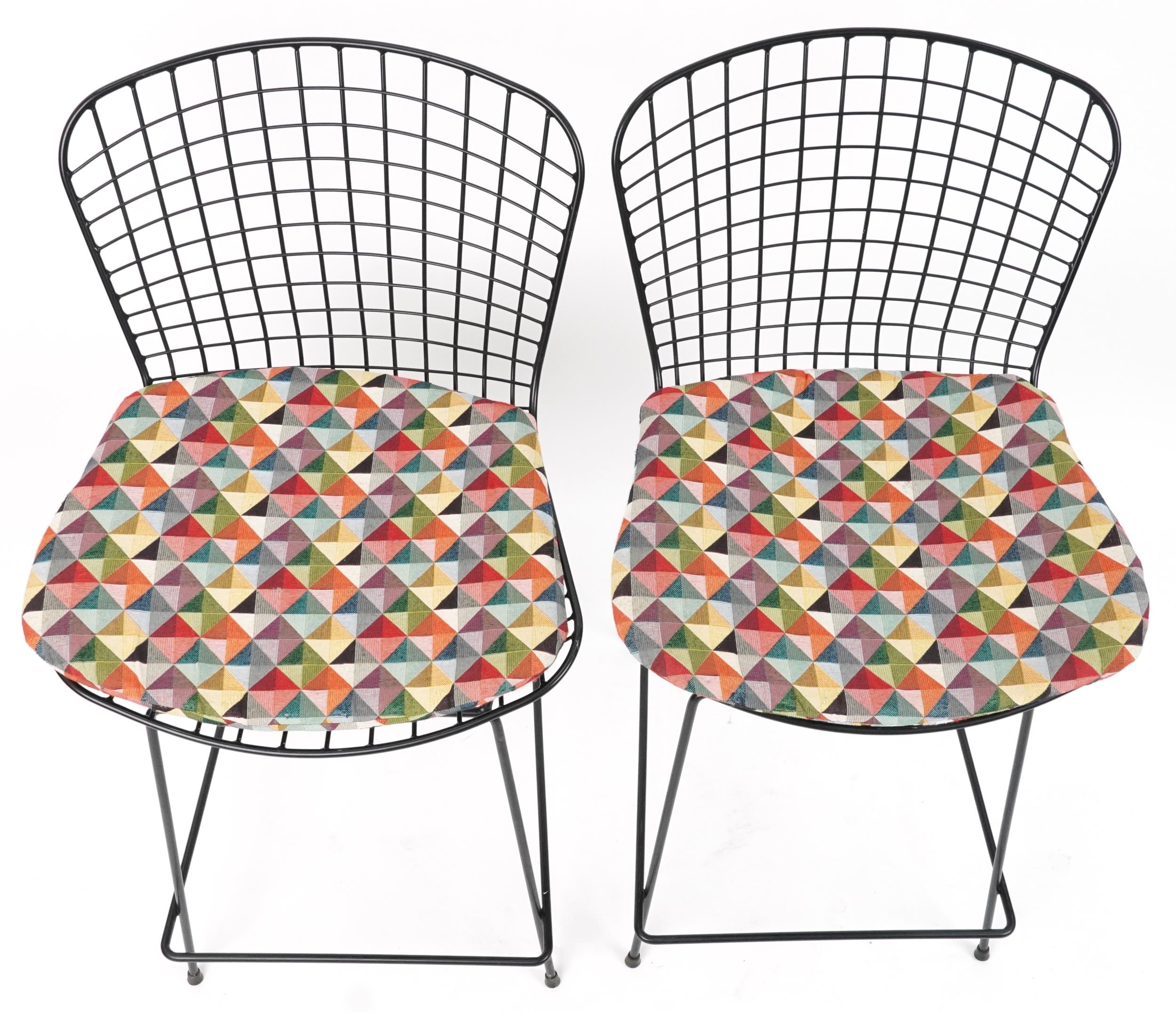Harry Bertoia, manner of Knoll, pair of metal barstools with cushioned seats, each 99cm high - Image 3 of 5