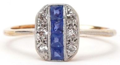 Art Deco 18ct gold and platinum diamond and sapphire cluster ring housed in a W Bruford & Son