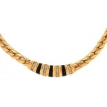 Christian Dior, vintage gold plated black enamel and clear stone necklace, 40cm in length, 44.7g