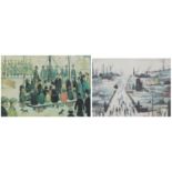 After Laurence Stephen Lowry - Canal Bridge and Laying a Foundation, two vintage prints in colour,