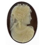 Antique cameo hardstone panel carved with a maiden head, 3.3cm high, 8.8g