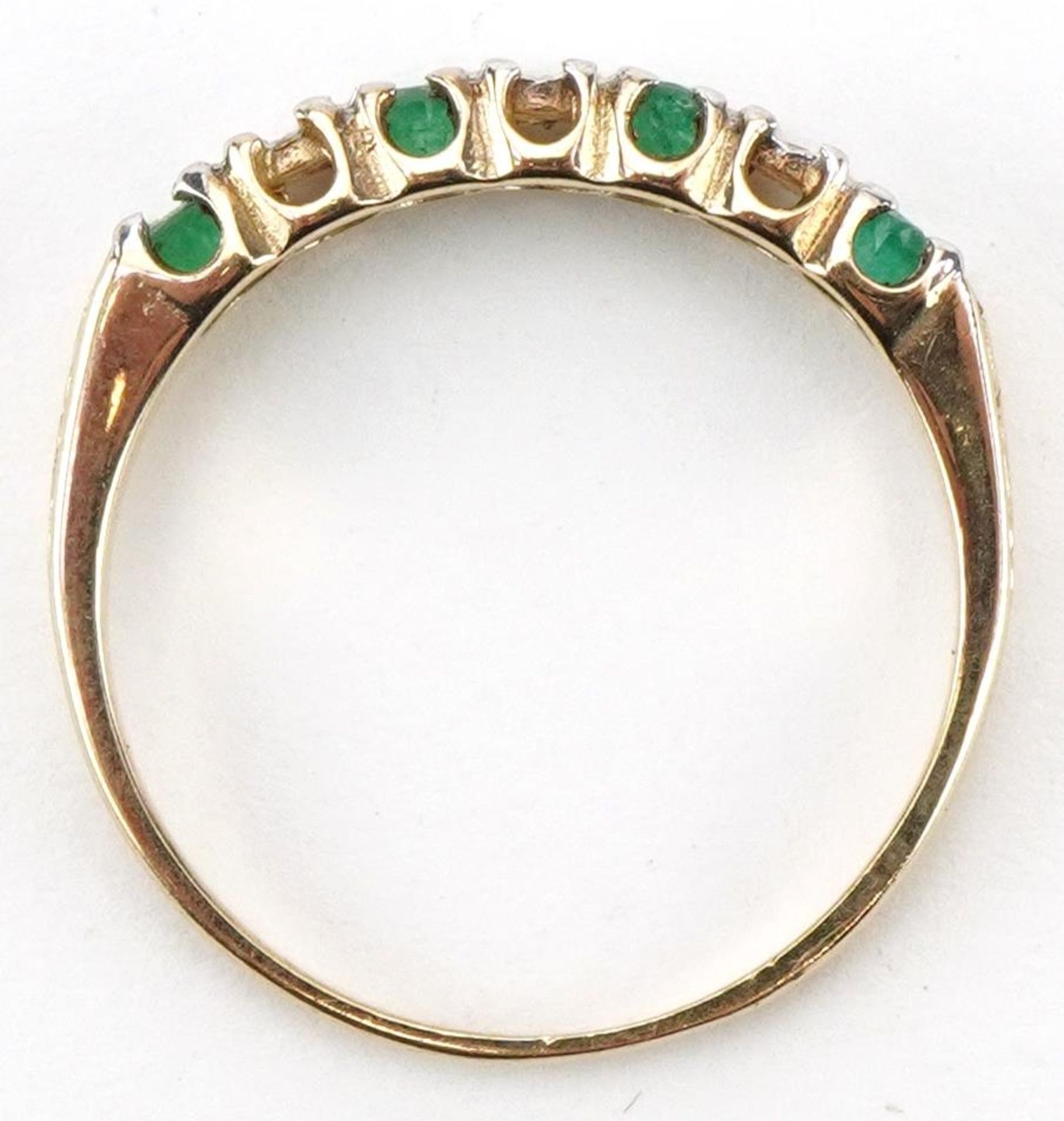 9ct gold diamond and emerald half eternity ring, size N/O, 1.6g - Bild 3 aus 4