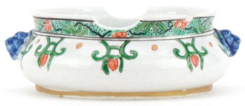 European porcelain dish hand painted in the Chinese style possibly a spoon rest , 12cm wide