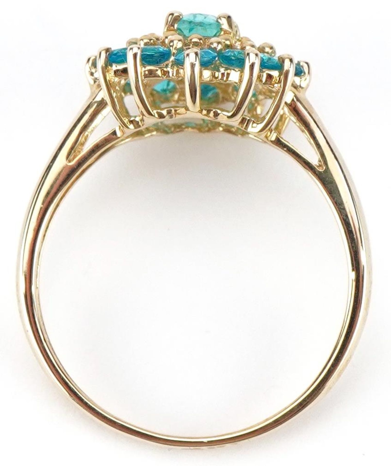 9ct gold blue topaz and diamond three tier cluster ring, size P, 2.6g - Bild 3 aus 4