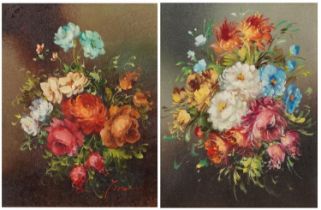 Still life flowers, pair of Italian school oil on canvases, mounted and framed, each 24.5cm x 19cm
