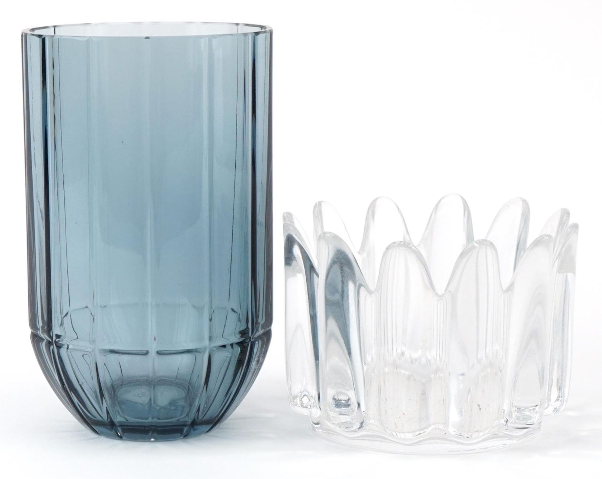 Two art glass vases a clear example by Orrefors and a smoky example by Hay S & B, the largest 15cm