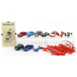 Eleven vintage and later slot cars and accessories including Scalextric and Hornby