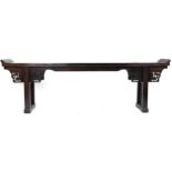 Chinese hardwood altar table carved with flowers, 99cm H x 302cm W x 43cm D