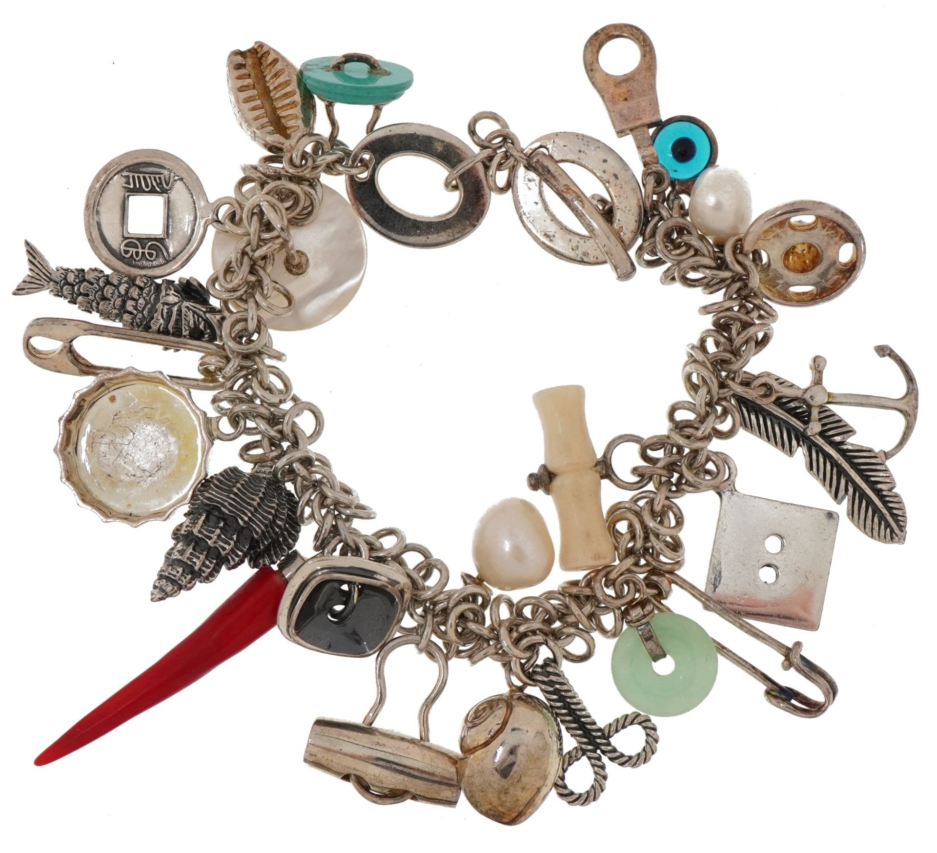Lot withdrawn: Links of London, silver charm bracelet with a collection of charms including - Image 3 of 3